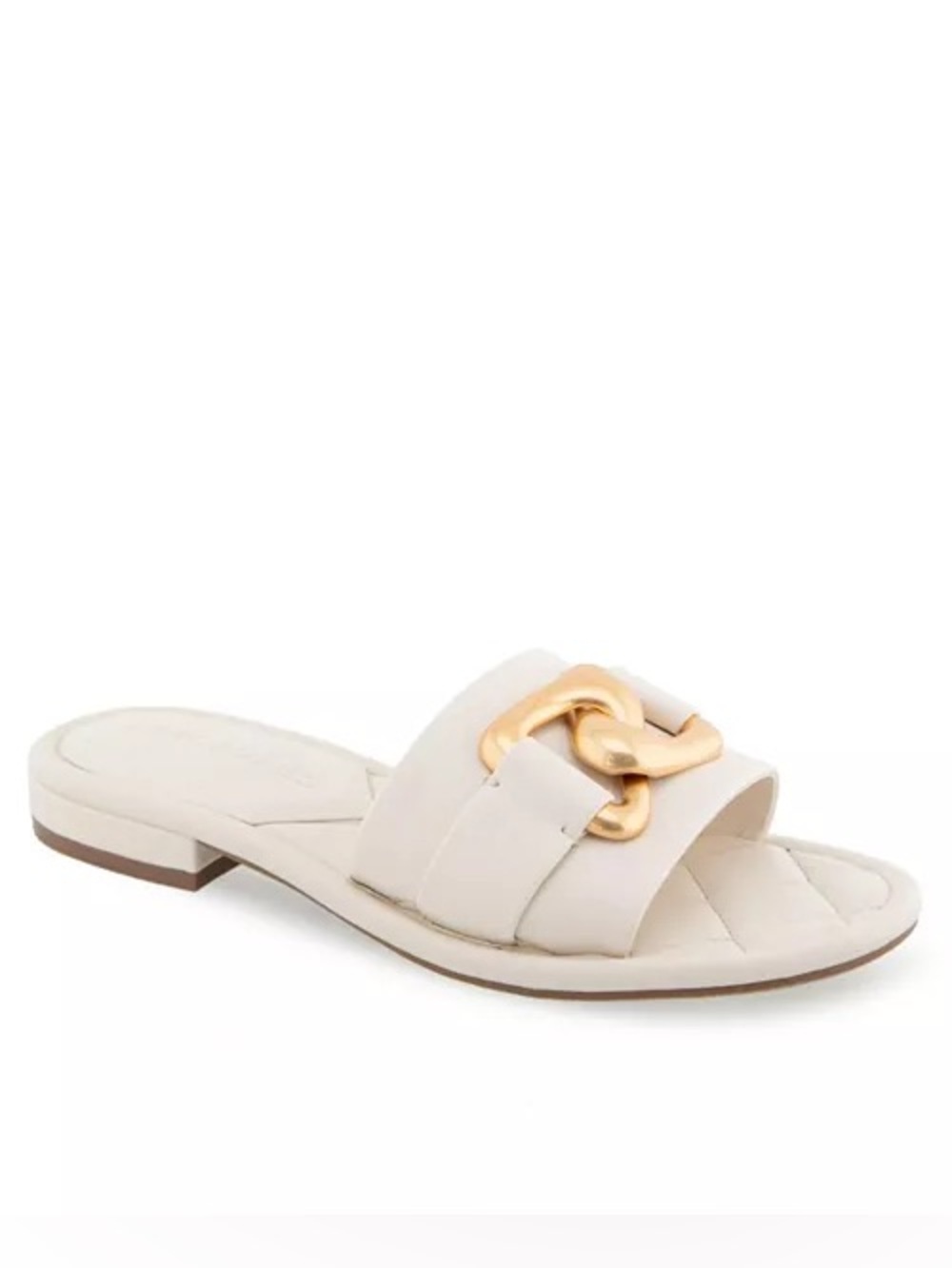 ♥️♥️ Aerosoles Women's Big Charm Slide Open Toe Sandals - Eggnog Faux Leather